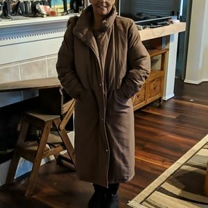 Utex design down trenchcoat sz small detach hood